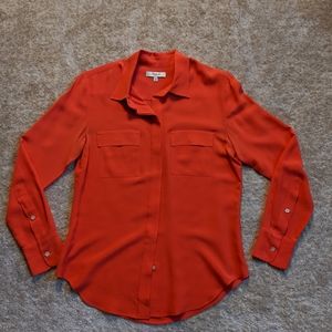 Madewell silk shirt lipstick red